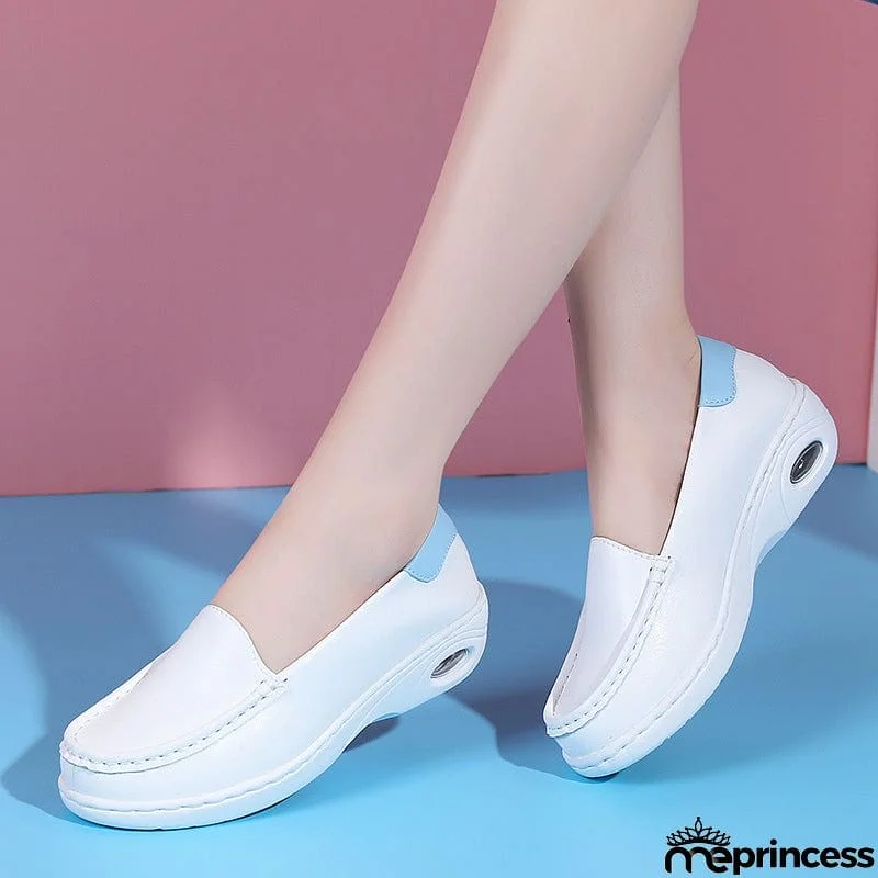 Flat Heel White Color Breathable Walking Shoes