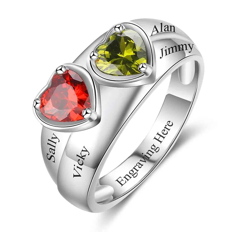 Promise Ring Personalized with 2 Birthstones Perfect Gift For Mom