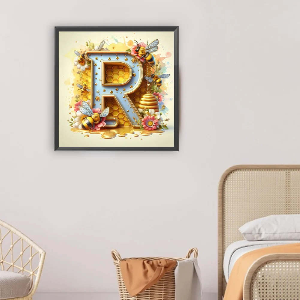 Full Round Diamond Painting 30*30cm - Bee Letter R