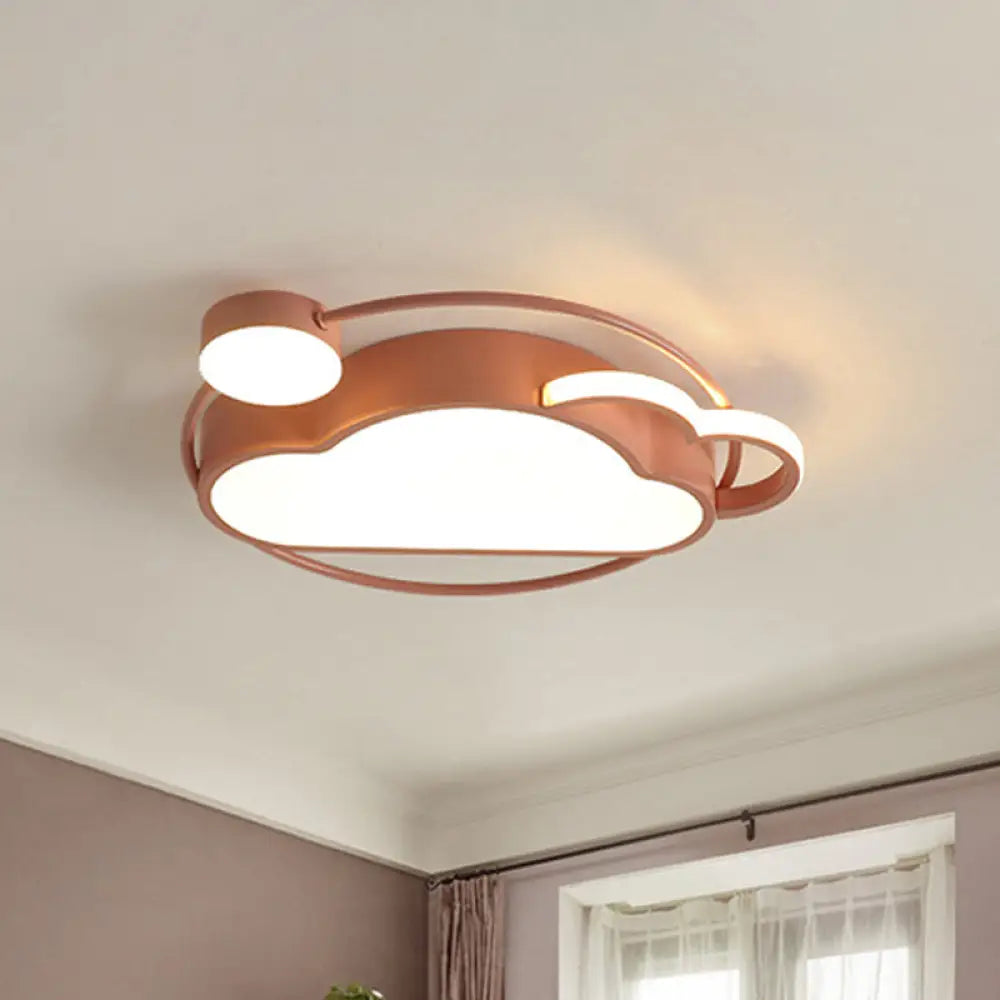 Iron Sun And Cloud Flushmount Cartoon Led Ceiling Light In Pink/Blue For Child&rsquo;s Room Pink