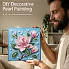 (25x25cm)DIY Pink Magnolia Flower Framed Handmade Pearl Painting Art Craft Kit Living Home Decor