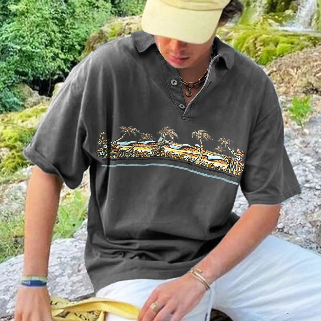 Men's Vintage Surf Polo T-Shirt、、URBENIE