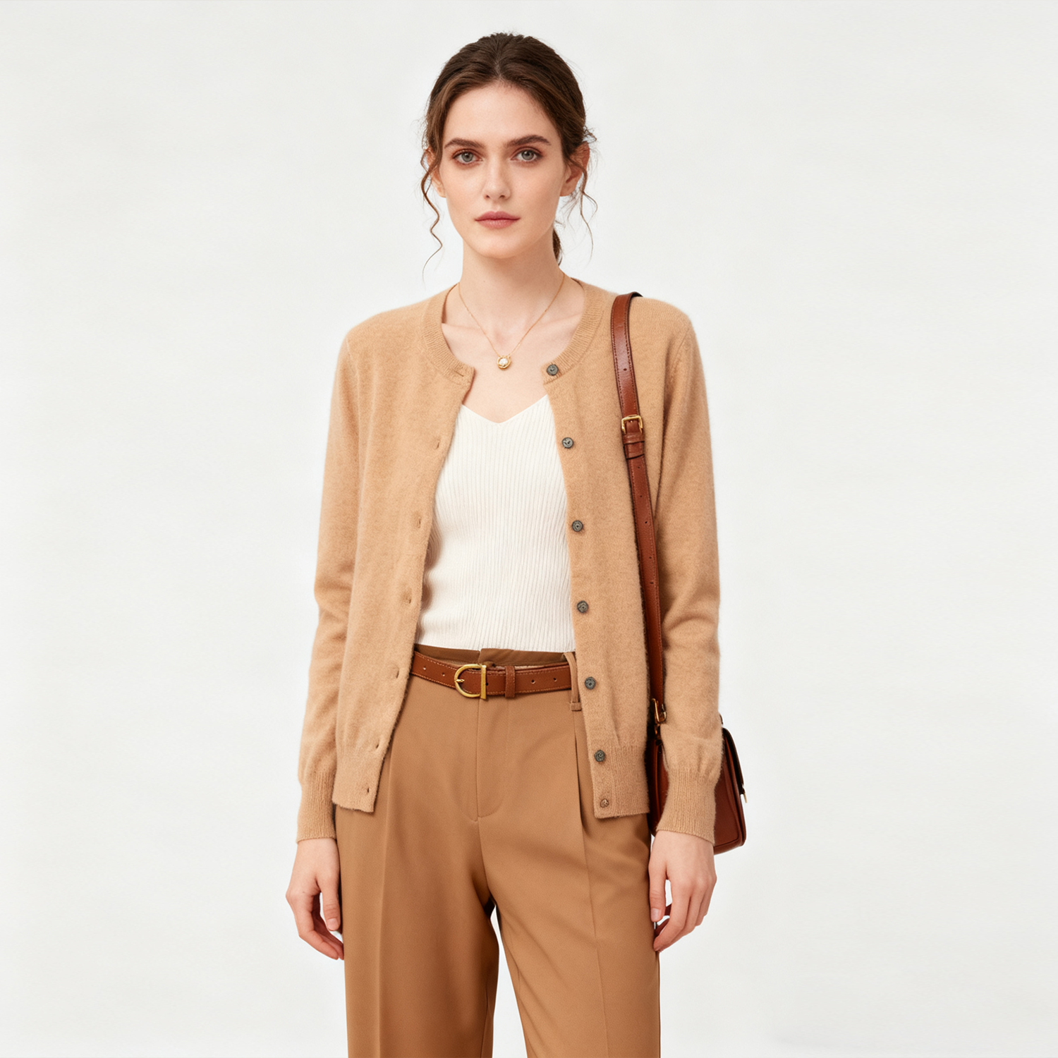Women's Knit Cashmere Cardigan with Shell Buttons REAL SILK LIFE