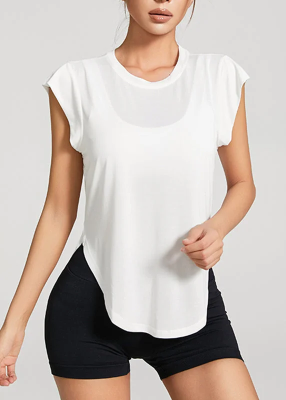 Women White O-Neck Short Sleeve Yoga Tops