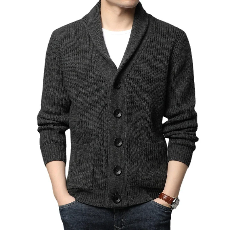 Wongn Wongn New Men's Long Sleeve Sweater Cardigan Pocket Turtleneck Solid Color Sweater Men's Wear