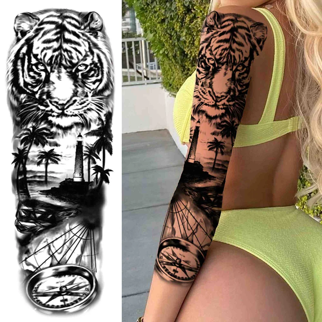 Tribal Maori Temporary Tattoo Sleeve For Men Women Adult Wolf Lion Tattoos Sticker Black Large Turtle Tiki Fake Tatoos Supplies 530-1