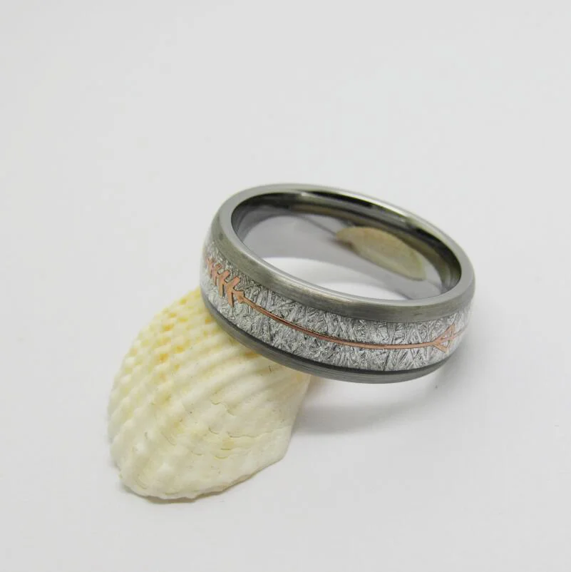 6MM 8MM Tungsten Gold Rings Full Arc Steel Color Inlaid With Silver Wire And Rose Gold Arrow With Mens And Womens