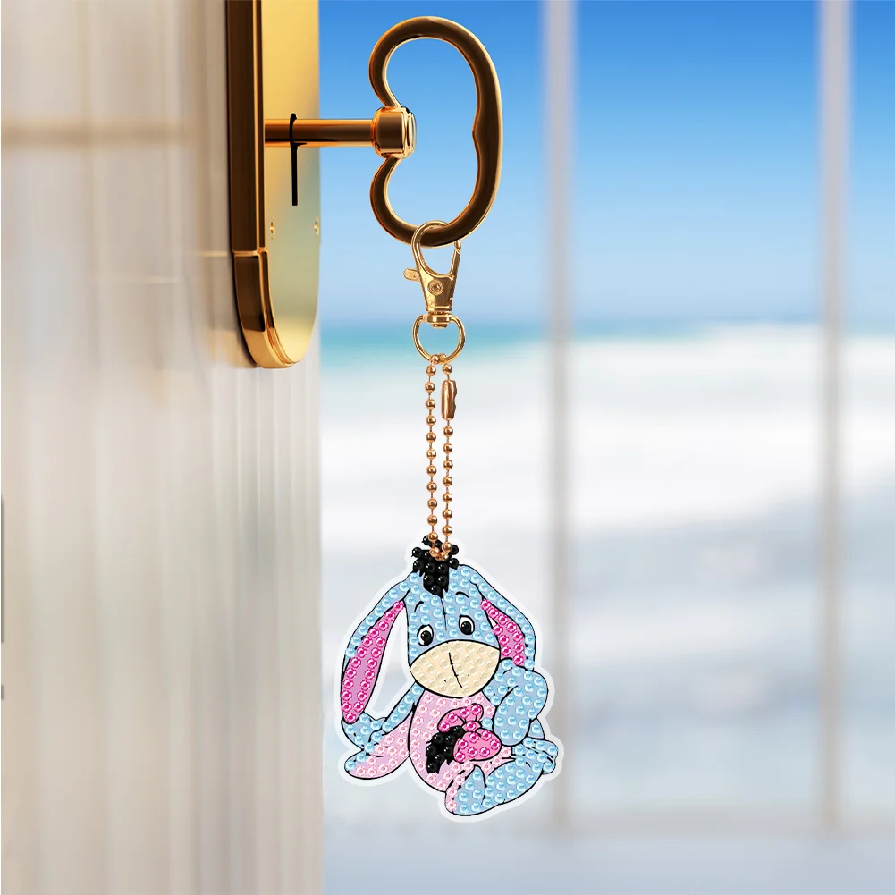 5pcs Winnie-the-Pooh DIY Diamond Art Key Rings Cartoon Keychain Supplies Gift for Kids(Double Sided)
