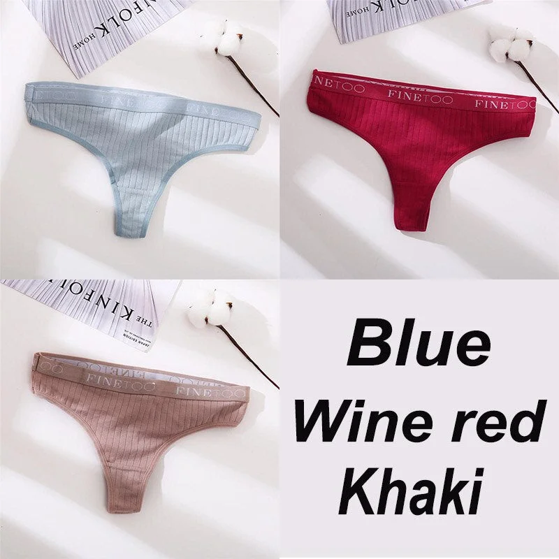 3PCS/Set Women Panties G-string Underwear Cotton Female Underpants Solid Color Briefs Lingerie Sexy Thong Panties for Woman M-XL