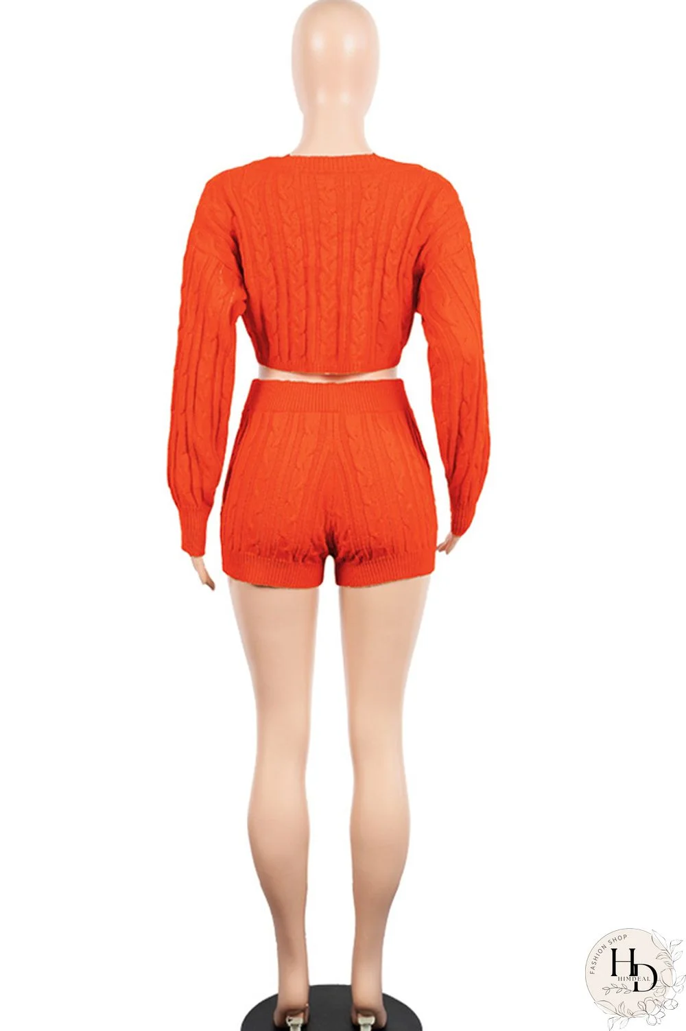 Orange Wool Europe and America Solid Two Piece Suits pencil Long Sleeve Two-Piece Short Set