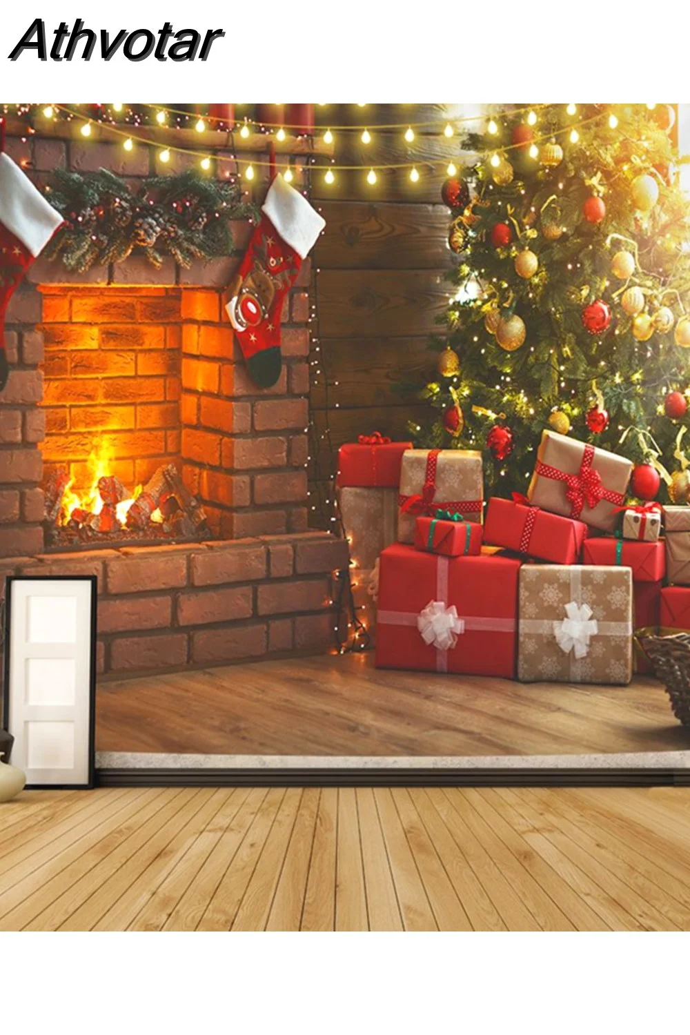 Athvotar Happy New Year Tapestry Christmas Fireplace Wall Hanging Cloth Home Background Bedroom Bedside Decorative Xmas Tree Tapiz