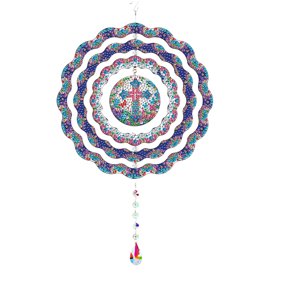 DIY Diamond Painting Rotating Wind Chime Diamond Art Hanging Pendant (Cross)