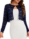 Elegant Women's Lace Cardigan Sweater - Polyamide Knit Fabric, Solid Color, Round Neck, Spring/Summer/Autumn Collection