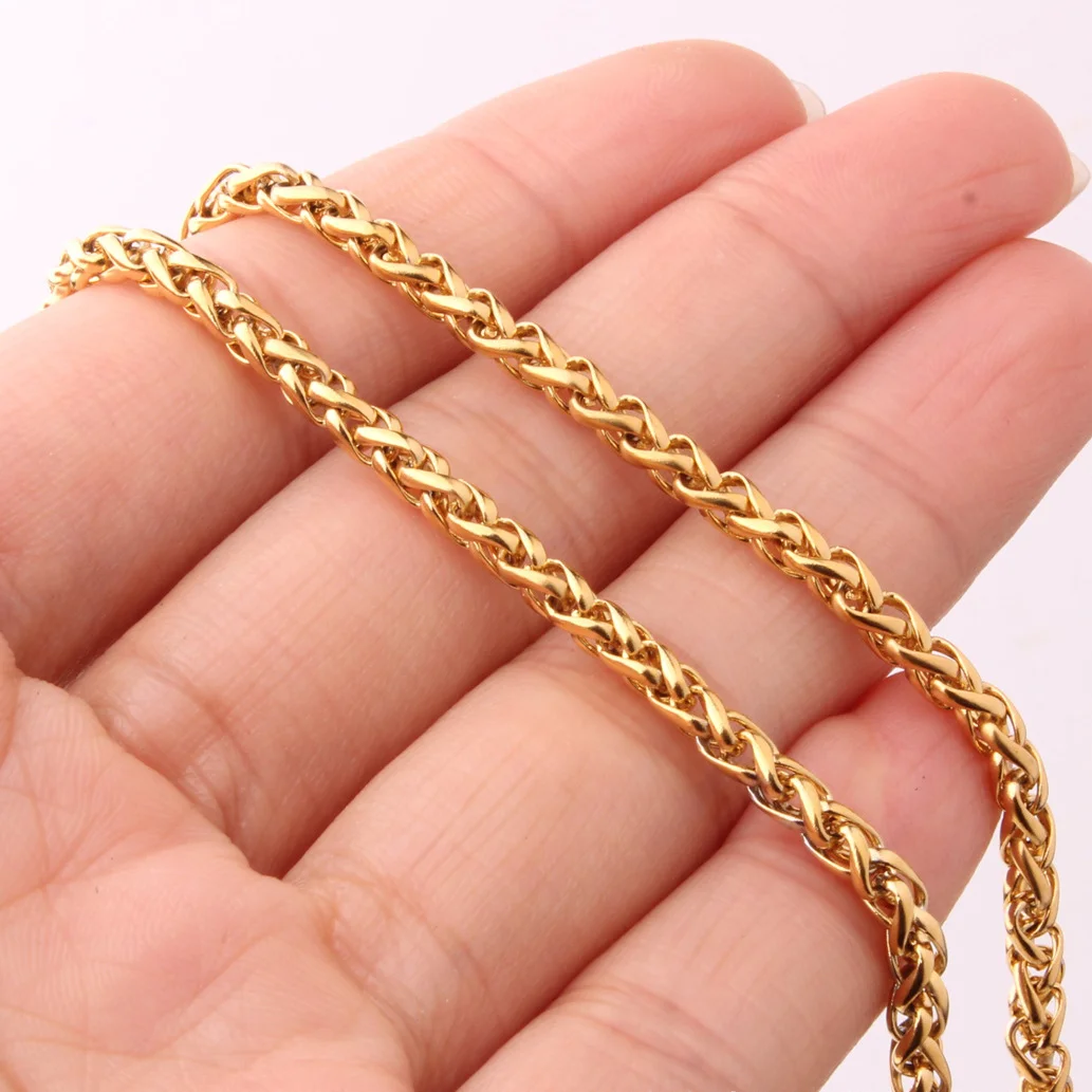 Twist Chain Keel Chain Ball Bead Chain Necklace for Men Women, Gold Titanium Stainless Steel Link Chain Necklace Men Jewelry