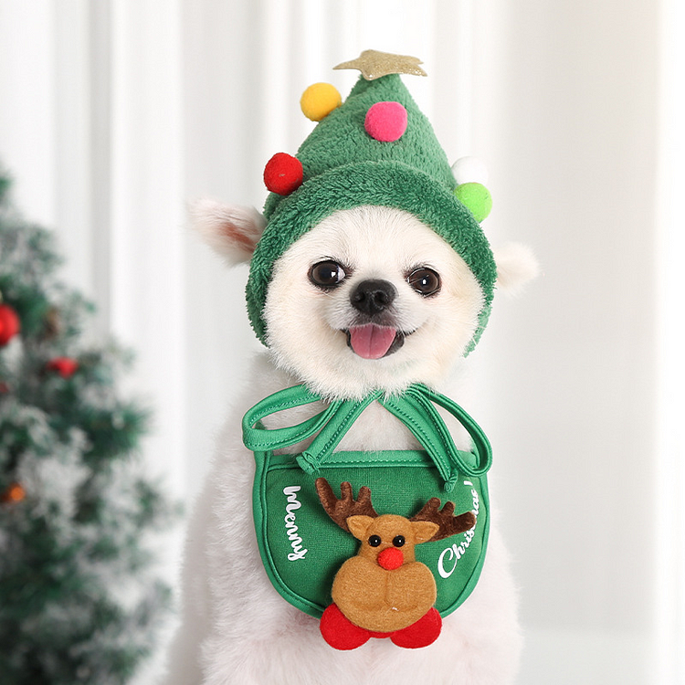 Pet Christmas Hat Cute Antlers Saliva Towel | AvasHome