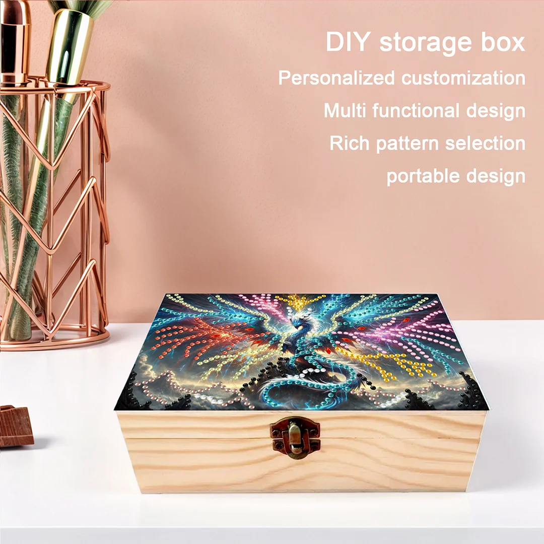 5D DIY Diamond Painting Handmade Wood Storage Box for Home Decor (Dinosaur)
