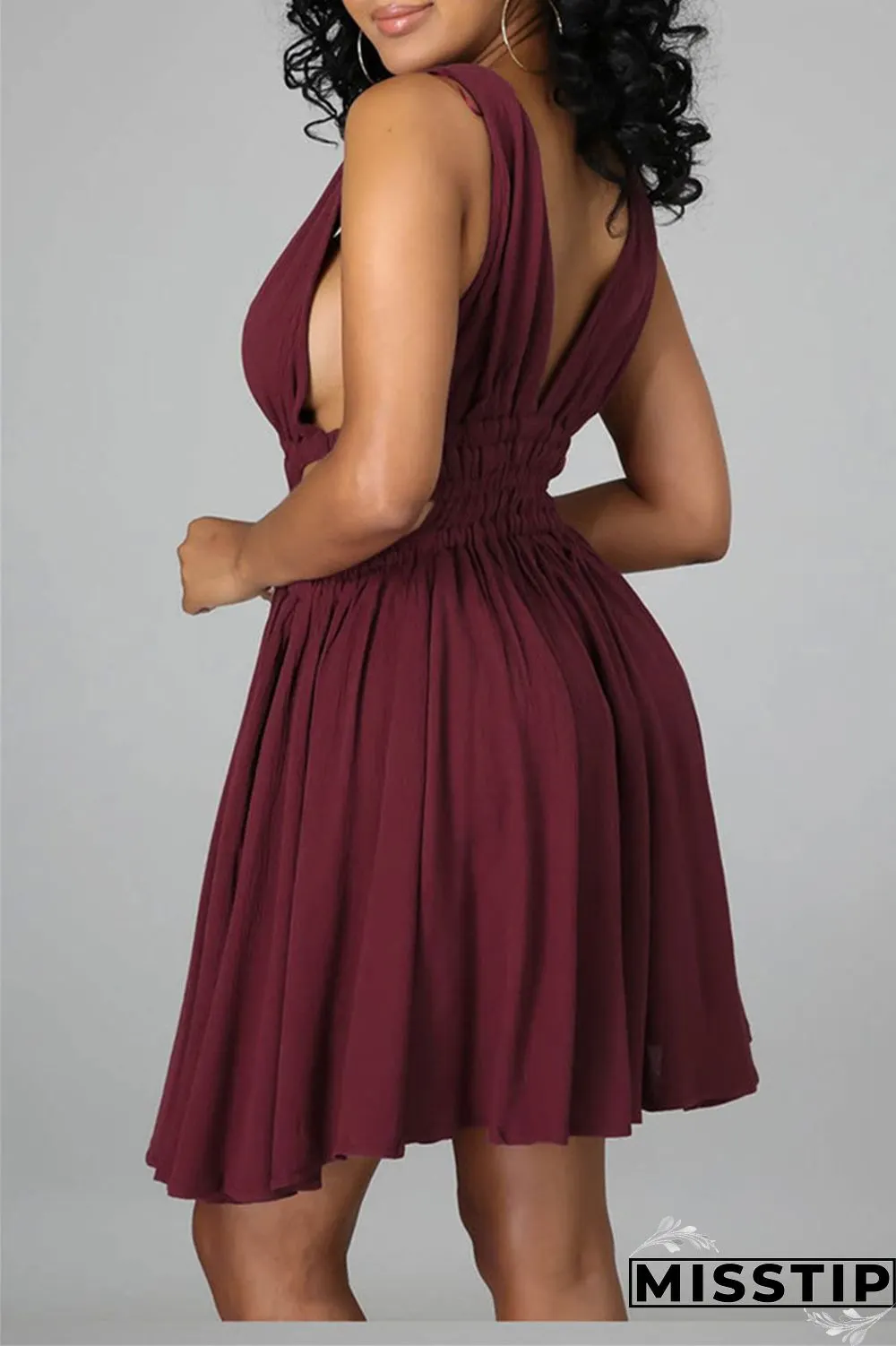 Blue Sexy Casual Solid Hollowed Out Backless V Neck Sleeveless Dress