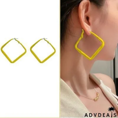 Women Vintage Exaggerated Square Matte Metal Hoop Earrings