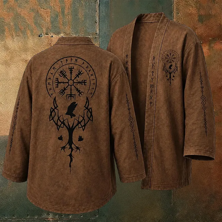 Men's Retro Viking Rune Pattern Casual Cardigan