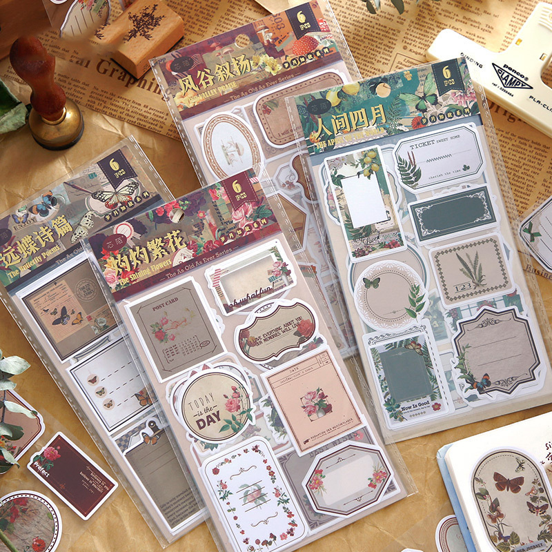 스티커 - 시간은 그대로다 시리즈 빈티지 식물 꽃 라벨