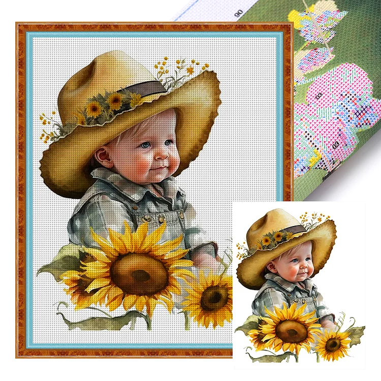 【Huacan Brand】Sunflower Cowboy Kids 11CT Stamped Cross Stitch 40*50CM