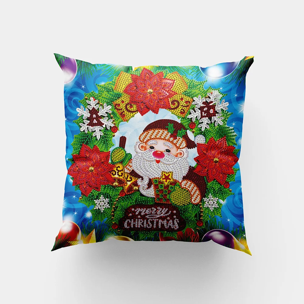 DIY Diamond Painting Pillow Case - Santa Wreath(30*30cm)(Single Side)