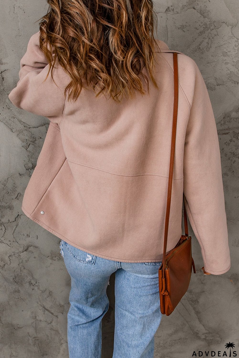 Faux Shearling Lining Snap Button Suede Jacket