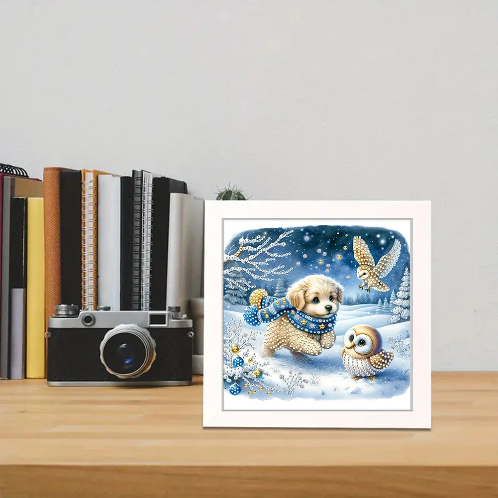 5D DIY Partial Special Shaped Drill Diamond Painting Kit Christmas Dog Decor(19.2*19.2cm)【With Frame】