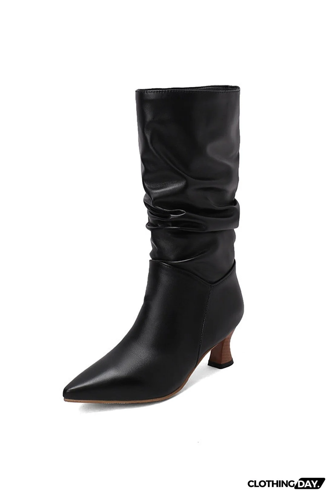 Pointed Toe Pleated Knee High Boots
