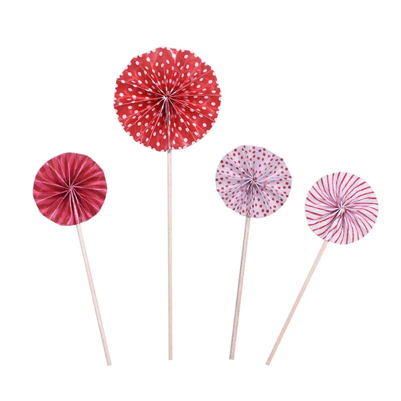 4Pcs/lot Mini Paper Fan Cake Topper Cupcake Toppers Kids Birthday Party Baby Shower Cake Decoration Flags Wedding Favor Supplies