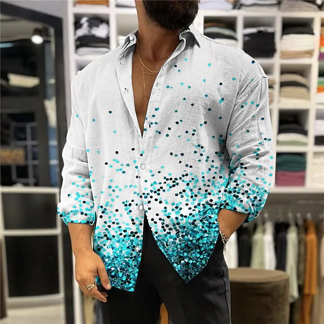men's shirt graphic turndown blue 3d print outdoor street long sleeve button-down print clothing apparel fashion designer casual breathable