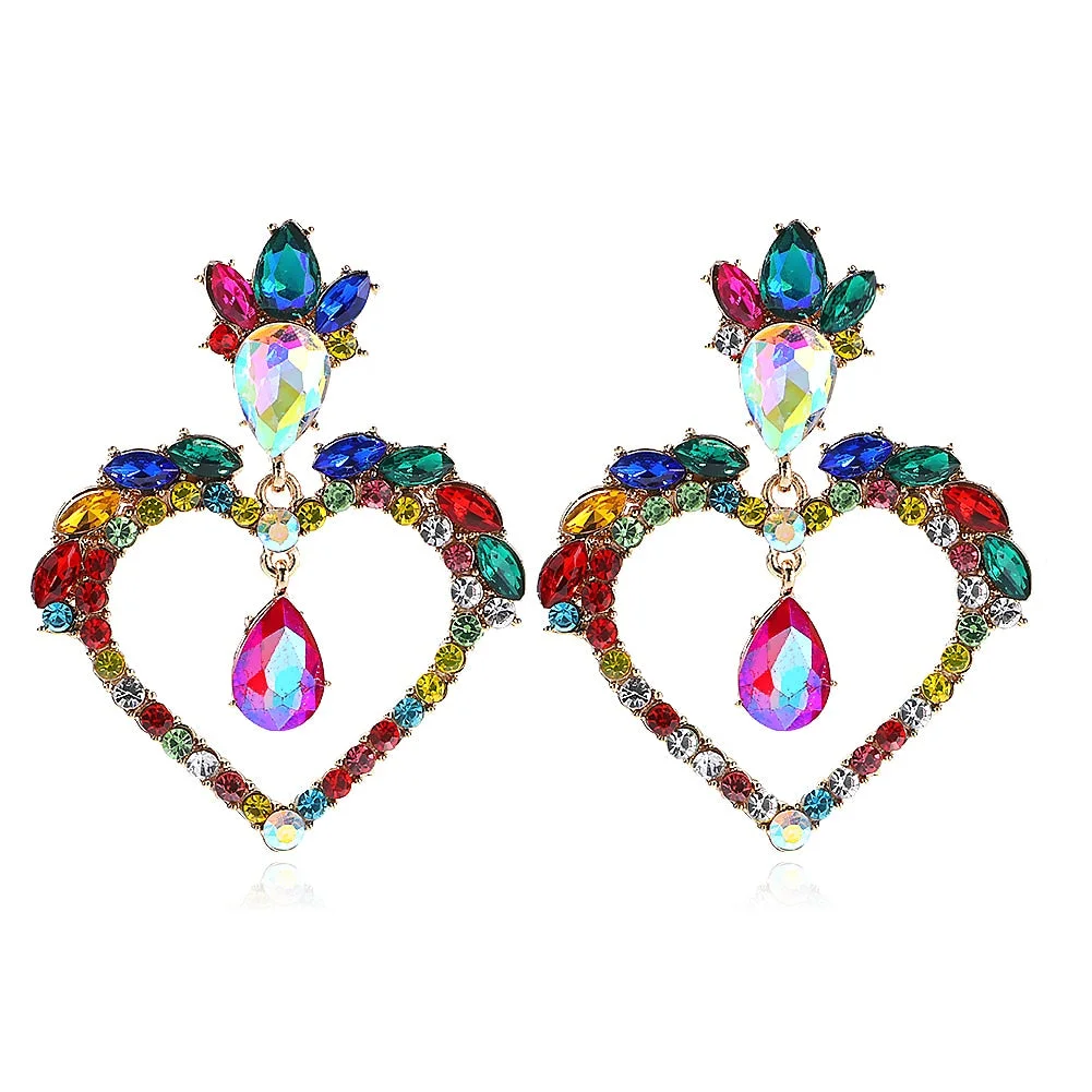 Dvacaman 2022 Valentine's Day Heart-Shaped Rhinestone Earrings For Women Shiny Statement Wedding Party Gift Crystal Drop Jewelry
