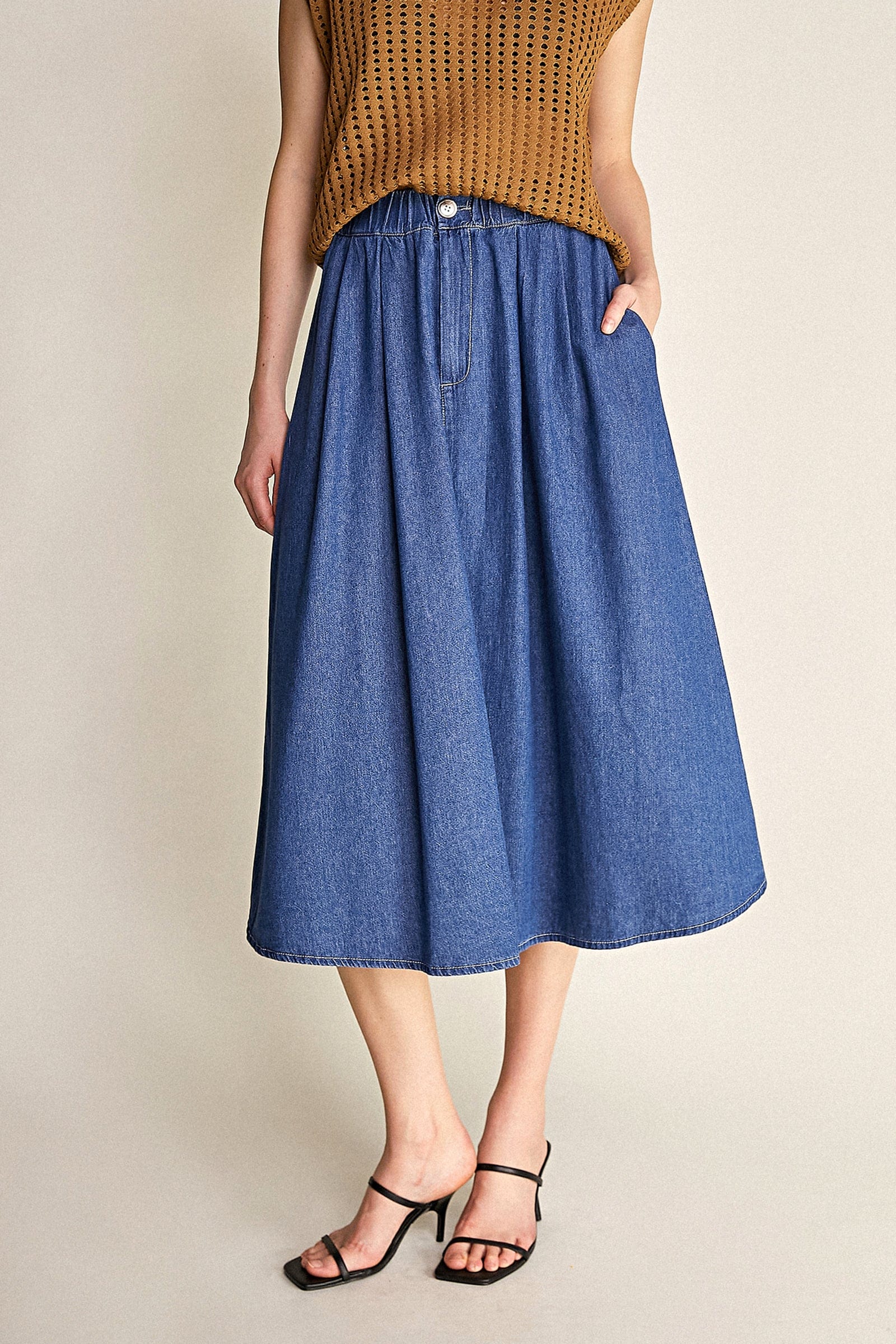 high waisted chambray skirt