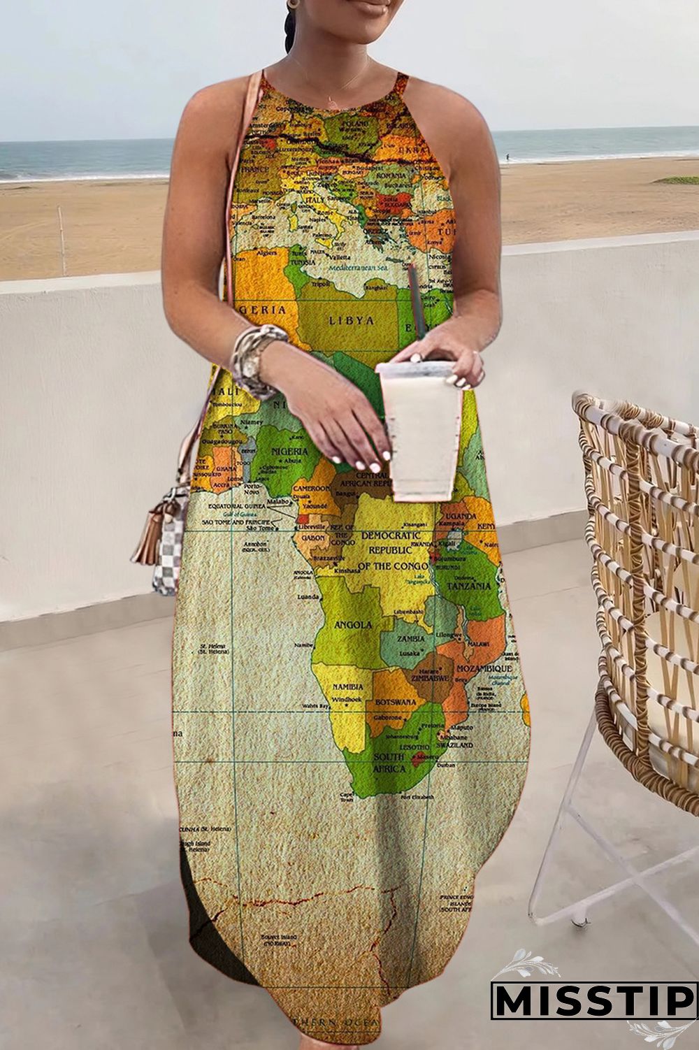 Multi-color Casual Print Basic O Neck Long Dress Dresses