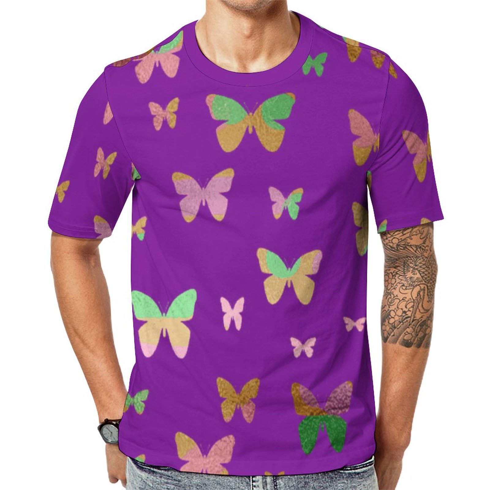 Elegant Faux Rose Gold Gold Butterfly Short Sleeve Print Unisex Tshirt Summer Casual Tees for Men and Women Coolcoshirts