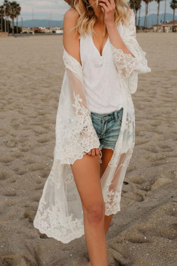 Women Fashionable Lace Stitching Cover-up-Allyzone-Allyzone