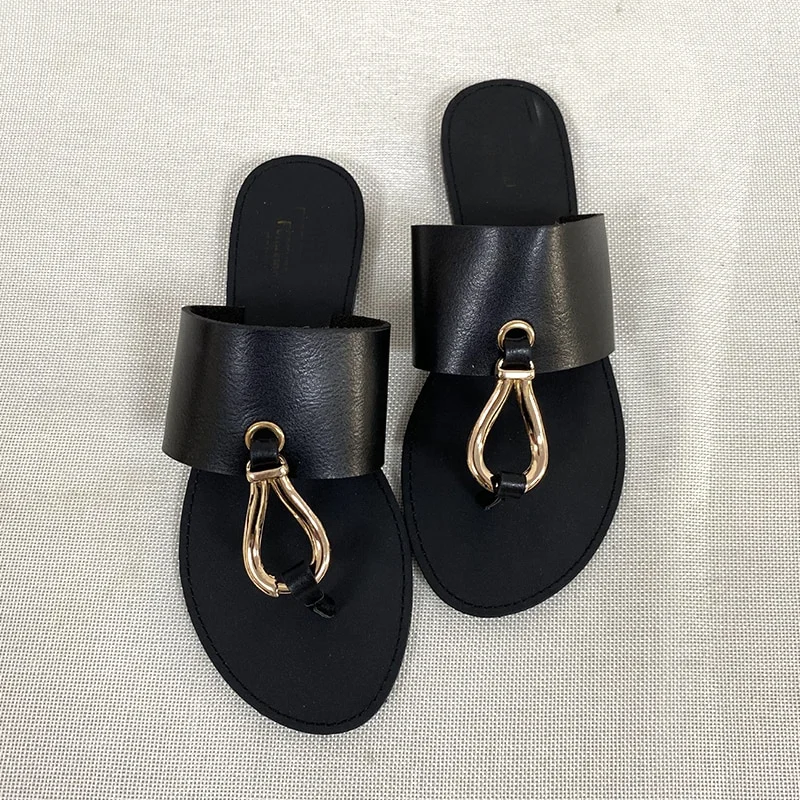 Qengg Women Sandals Beach Style Summer Shoes for Woman Flat Sandal 2021 Fashion  Leather Slides Plus Size 40 41 Soulier Femme