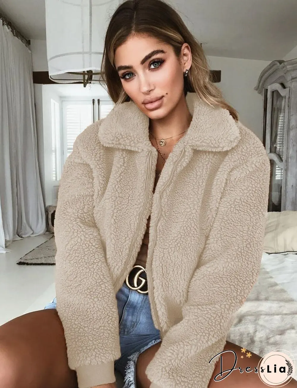 Womens Autumn and Winter Warm Fleece Jacket Top Clothing Wool Coat Women Vintage Camel