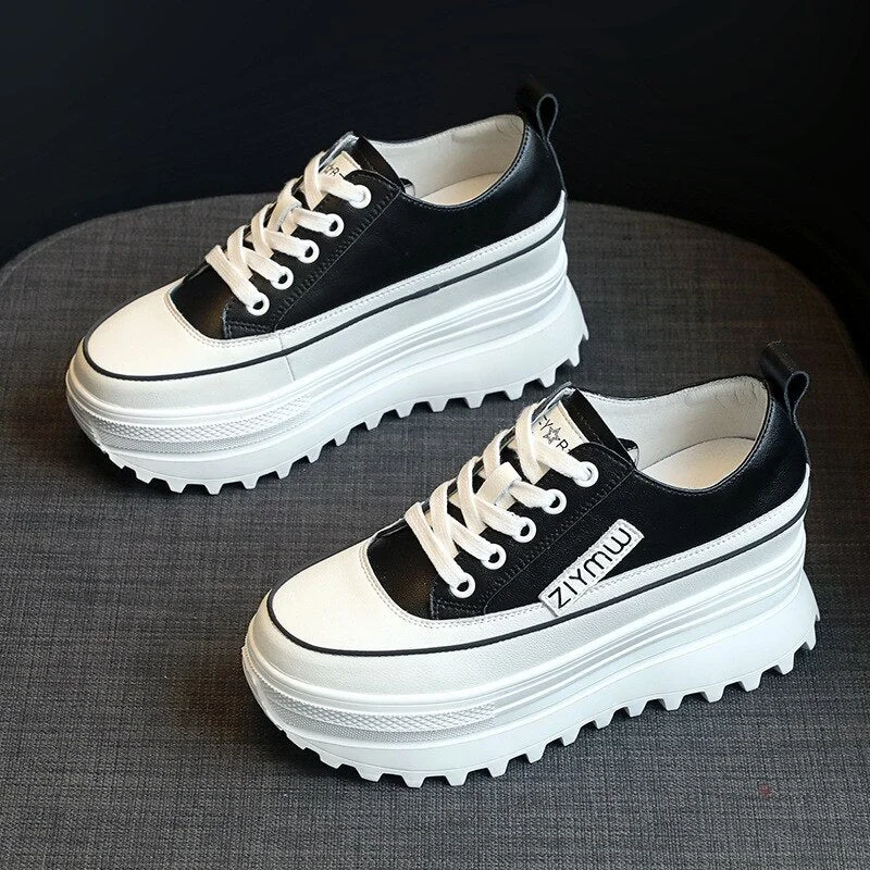 Fujin 7cm Women Casual Shoes Genuine Leather Platform Wedge Women Fashion Sneakers Chunky Shoes Za Bling Bling Spring Autumn
