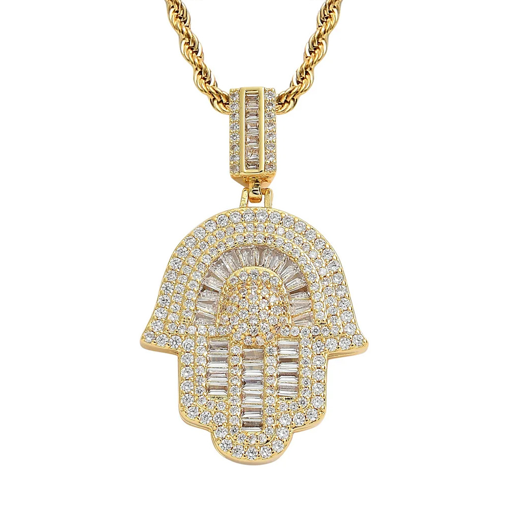 Iced Out Silver/Gold Hand Baguette CZ Stone Pendants 