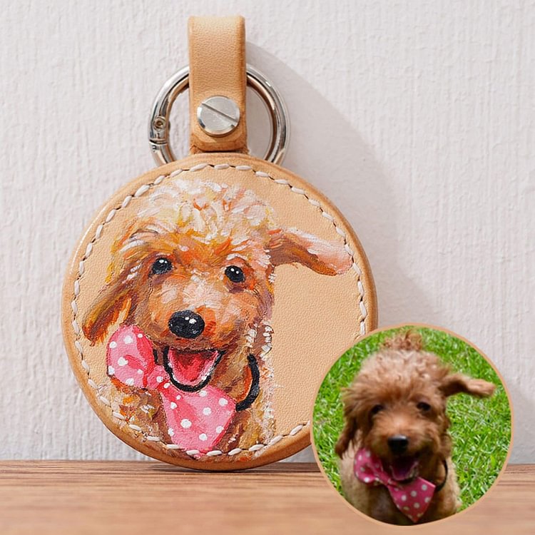 Goldendoodle Leather Dog Keychain