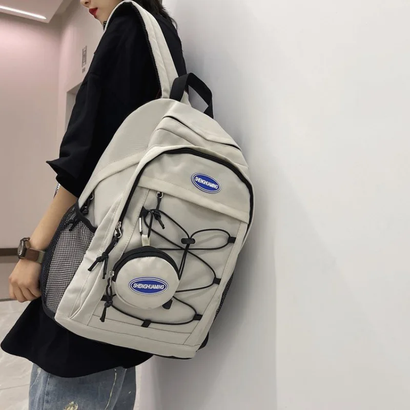 Trendy Ins Style Women's Backpack Unique Color Blocking Letter Design High Capacity Double Shoulder Bag For College Students Student Backpacks