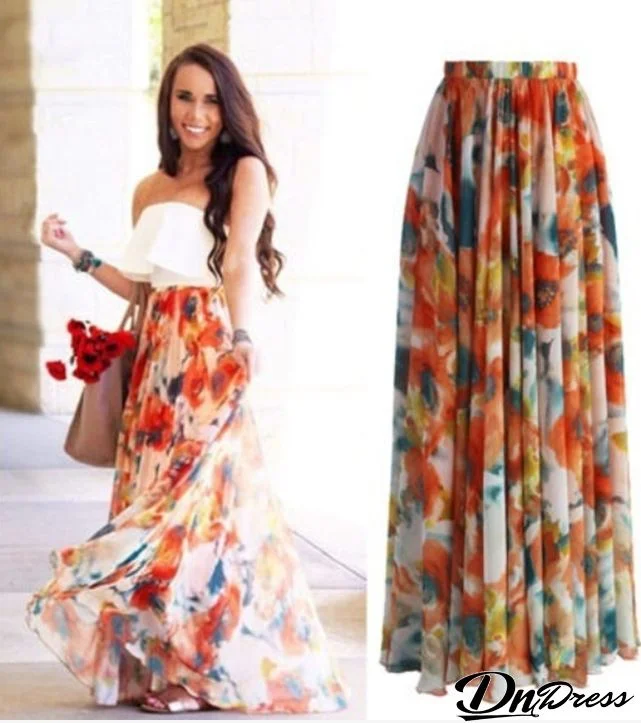 Women Fashion Bohemian Floral Print Skirt