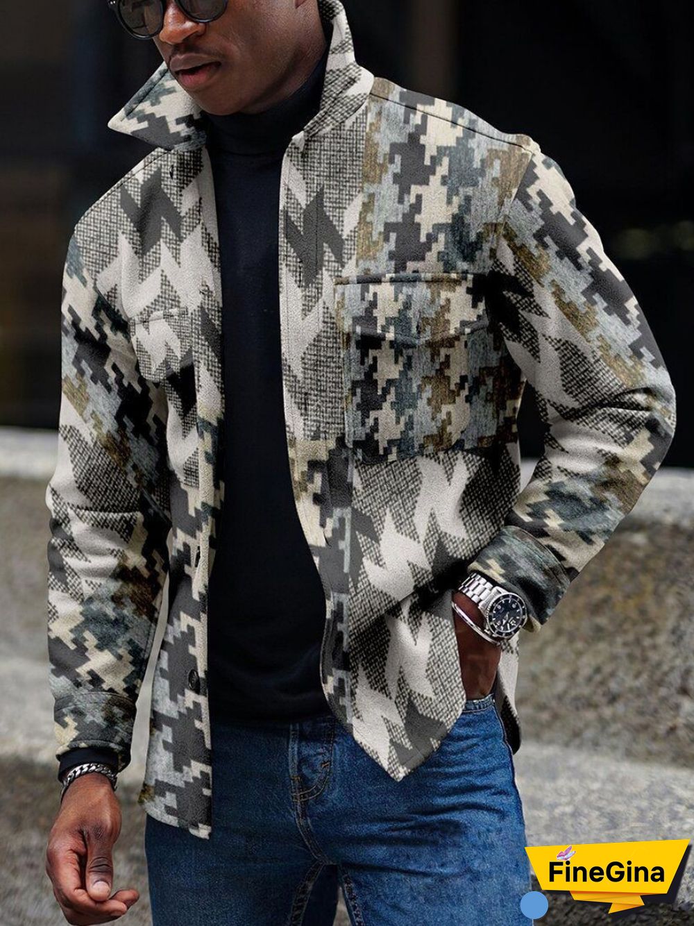 Apricot Men's Casual Geometric Pattern Jacket 004