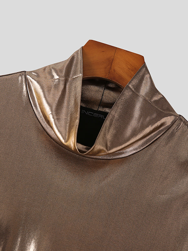 Aonga - Mens Shiny Metallic Cutout High Neck Crop J aonga