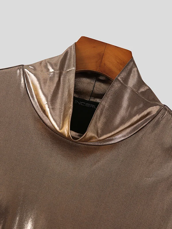 Aonga - Mens Shiny Metallic Cutout High Neck Crop J aonga