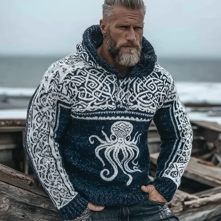 Vintage Viking Celtic Style Octopus Pattern Men's Sweater