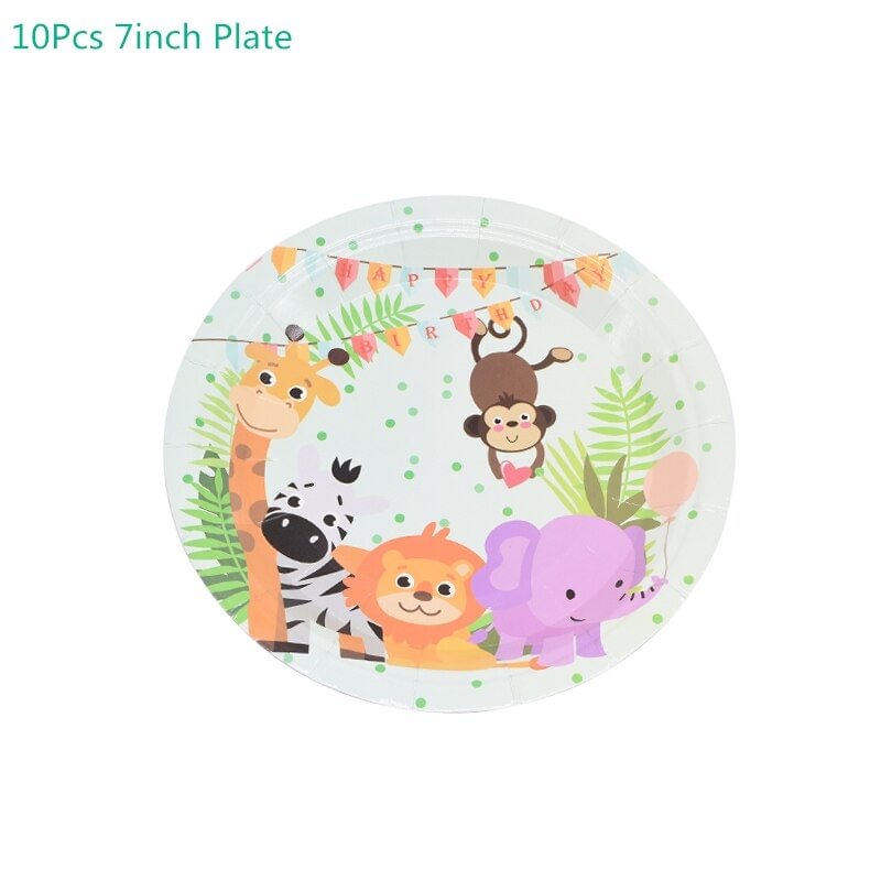 Safari Party Cartoon Animal Disposable Tableware Paper Cup Plate Tablecloth Kids Birthday Party Decoration Jungle Party Supplies