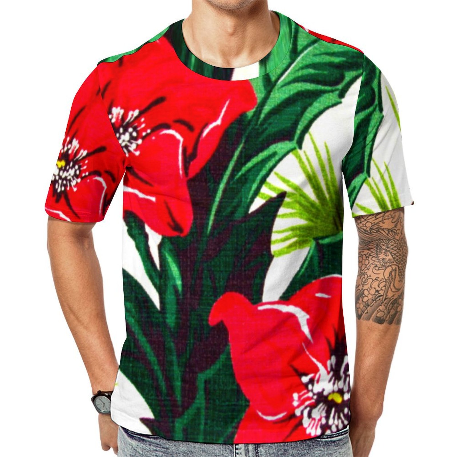 Vintage Tropical Flowers Florida Hawaii Short Sleeve Print Unisex Tshirt Summer Casual Tees for Men and Women Coolcoshirts