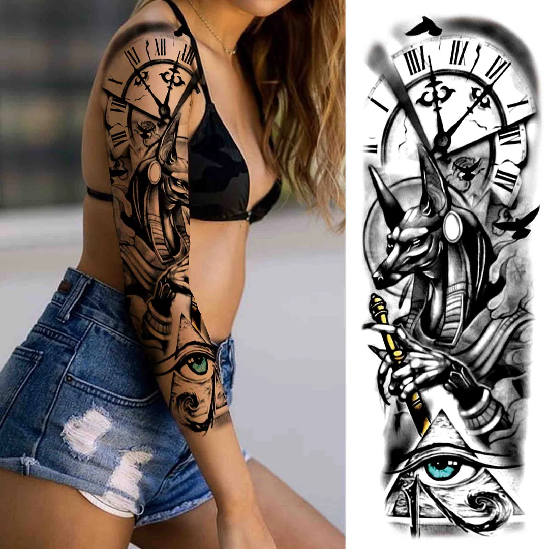 Tribal Totem Temporary Tattoo Sleeve For Men Women Adult Fake Flower Shoulder Tatoos Sticker Black Skull Tattoos Big Full Arm 1001 515-1